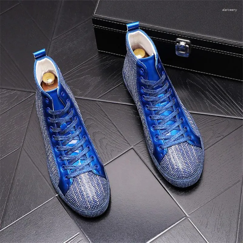 Casual Shoes Arrival Fashion Forward Mens Blue Comfort Loafers Luxury Designer Rhinestone Charm Shiny Platform Party 112