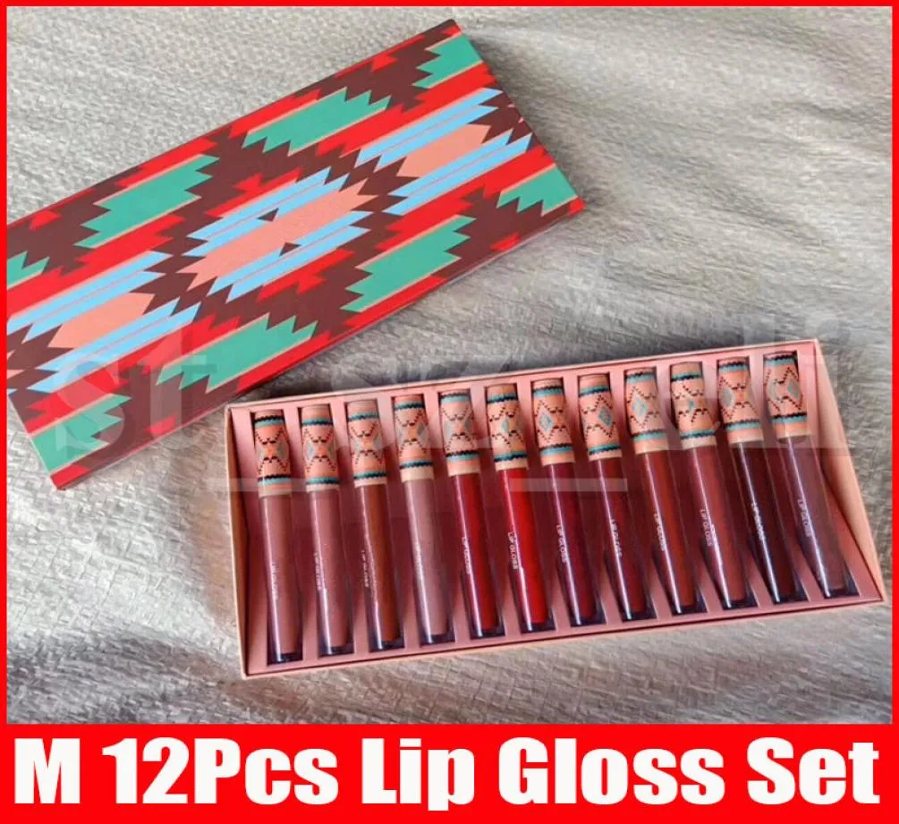 M maquillage lèvres Collection noël liquide rouge à lèvres ensemble mat rouge à lèvres 12 couleurs LipKit 12pcsset Lipgloss Lip Gloss8868111