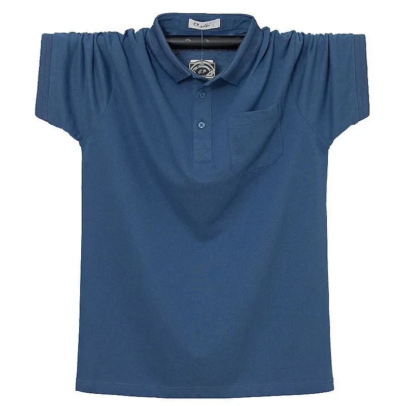 Mężczyźni koszulka polo letnia kieszonkowa solidne koszule bawełna 6xl plus size swobodny oddychający oddychanie topy tee 240401