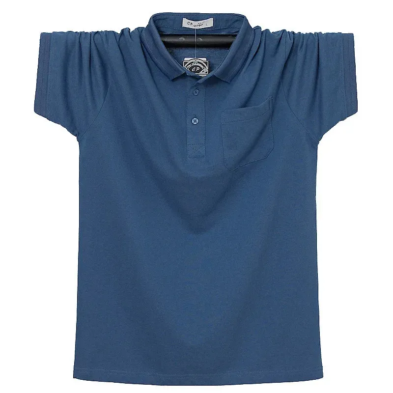 Polo d'été pour hommes, chemises solides avec poches, en coton, grande taille 6XL, décontracté, respirant, vêtements d'extérieur, hauts t-shirts, 240401