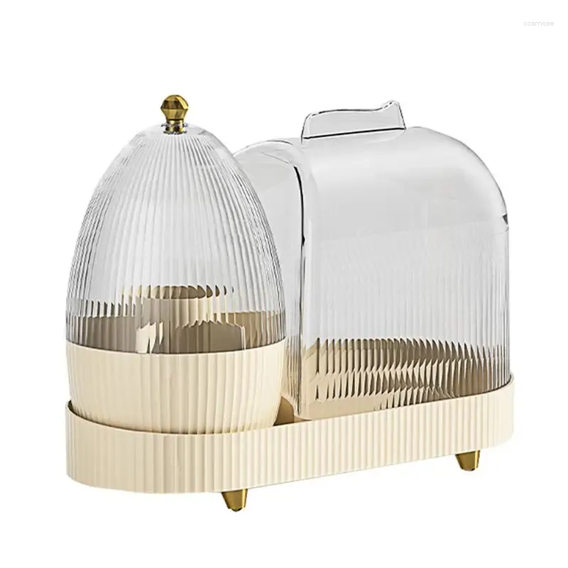 Lagringslådor Roterande makeupfodral Dammtät arrangör med lock 360 Spinning Clear Cosmetics Holders tillbehör