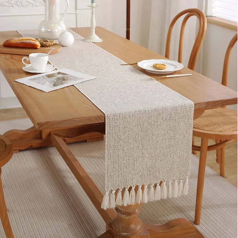 Modern Tassel Table Runner Black Dining Table Runners with Cotton Linen Table Cloth for Home el Wedding Tablecloth 240328