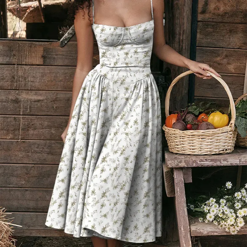 Summer Floral Slip Dress Women Sleeveless V-Neck Empire Waist Mid-Calf  Polyester Dress from Dhgate Basic & Casual Dresses - price 49.4