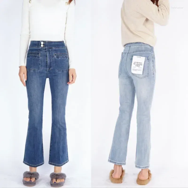 Damen Jeans High Waist Slim Flared Denim Hosen Casual Fashion Lady 2024