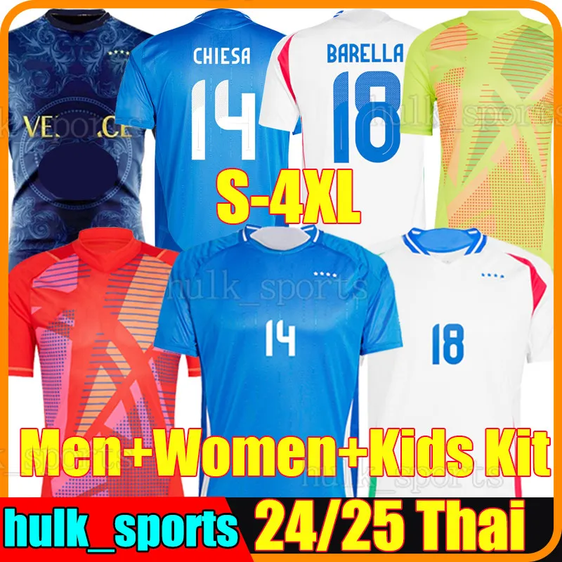 4xl 24/25 Italia Chiesa Soccer Jerseys 2024 Italien Raspadori Verratti Barella Totti Lorenzo Pellegrini Retegui Frattesi DiMarco 2025 Men Kids Kit Football Shirt