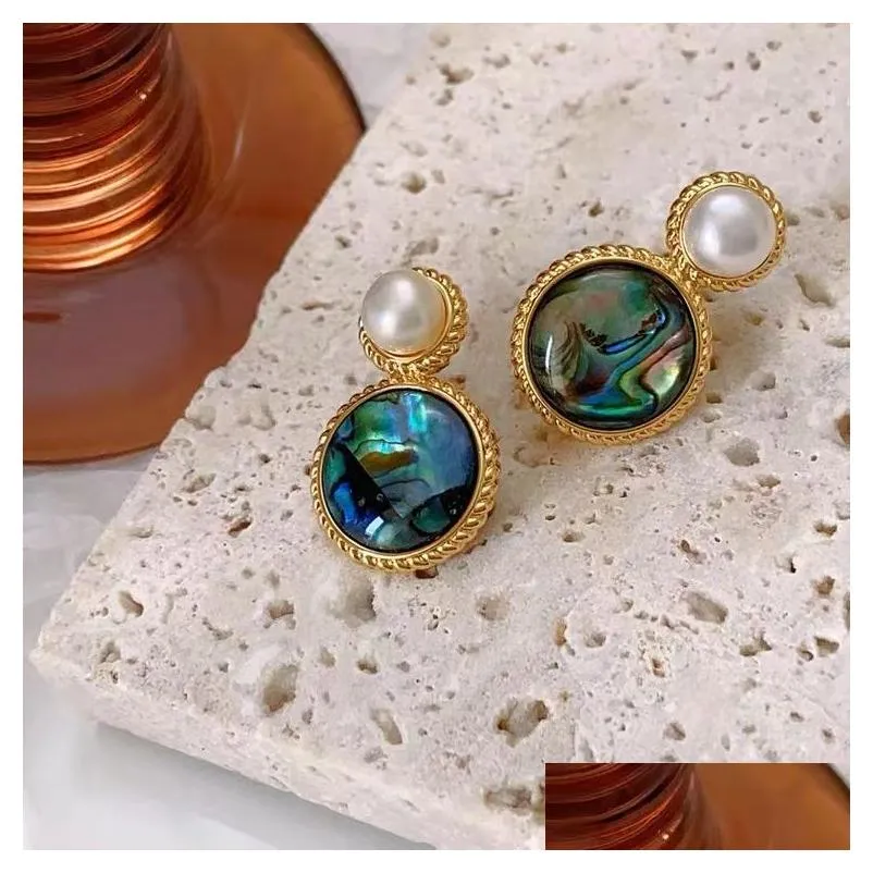 stud stud retro green paint colorf abalone shell arics arcors ladies luxury design Natural Pearl Jewelry Gift Drop Drop