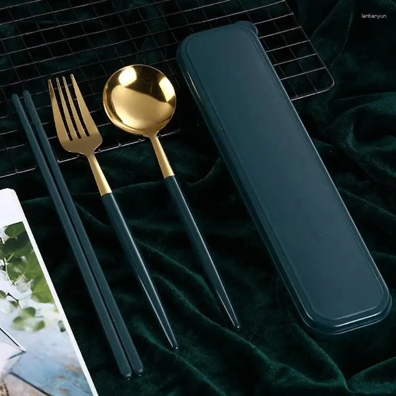 Flatware Sets Travel Cutlery Set Portable Camping With Case Of Chop Stick Spoon And Fork For Outdoor Picnic Office