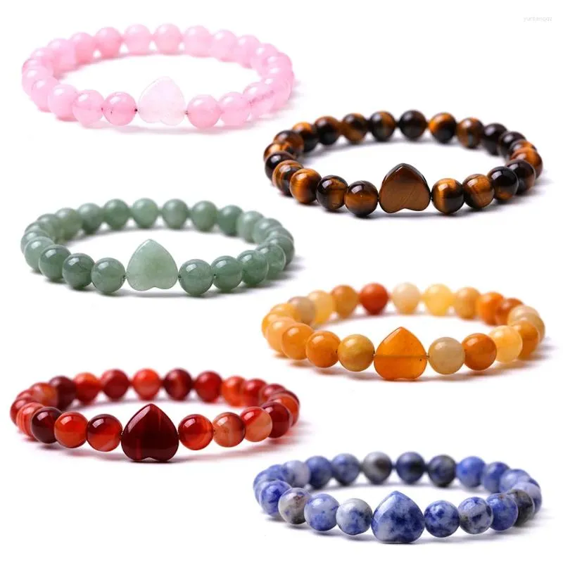 Bracelets de charme 10pcs pierre naturelle rose quartz topaze oeil de tigre agate coeur bracelet bijoux extensibles pour femmes hommes