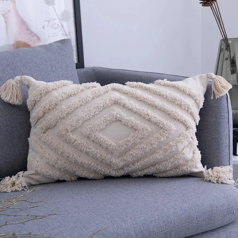 Boho Style Cushion Cover 45x45cm/30x50cm Tufted Tassels Decorative Pillowcase Beige Sofa Pillow Cover Room Bed Home Decoration