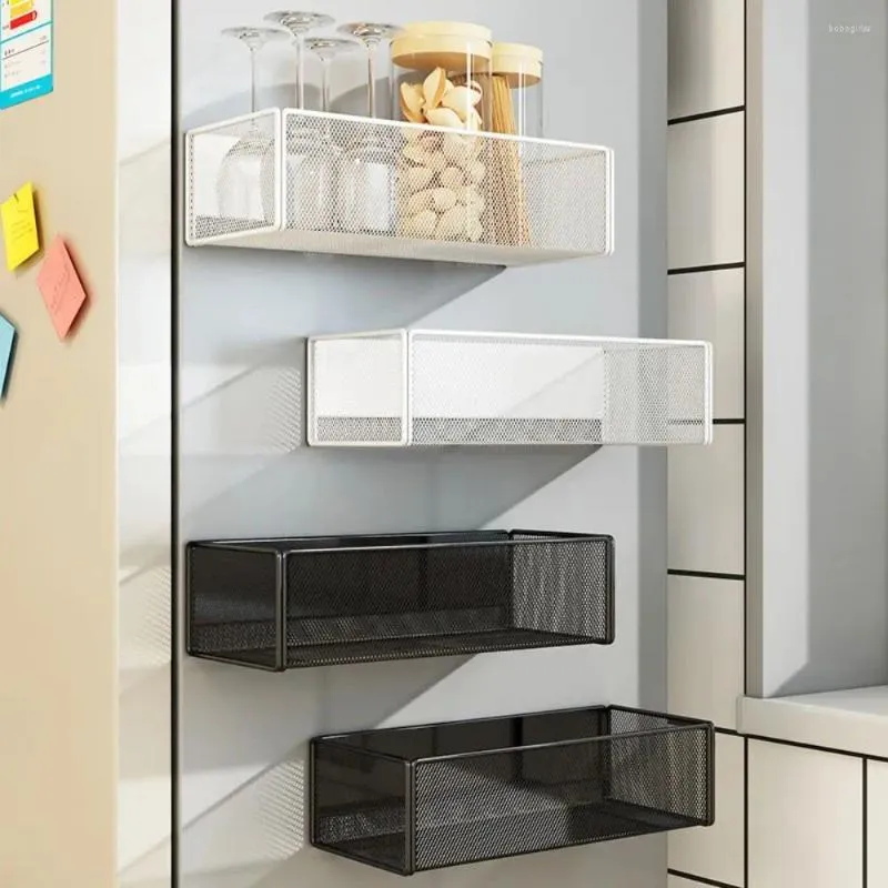 Kitchen Storage Metal Refrigerator Magnetic Shelf Multifunctional No-Punch Shelves Durable Square Rack Living Room