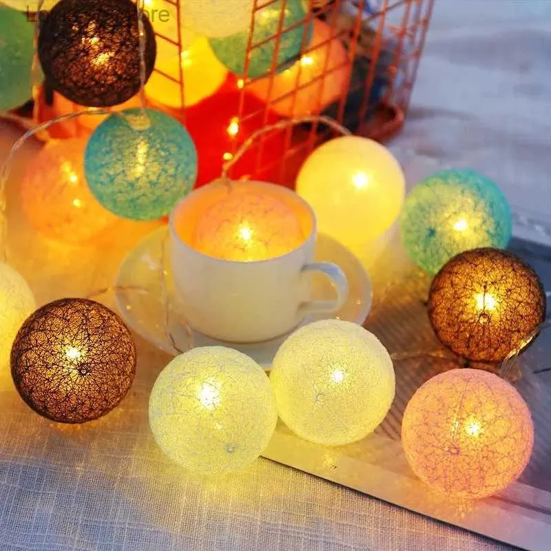 LED -strängar 20 Bomullsboll 2m String Fairy Night Lights Bulb Bedroom Christmas Outdoor Holiday Party Baby Bed Decoration YQ240401