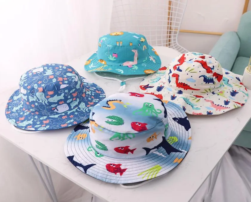 Spring Summer Thin Cartoon Dinosaur Print Baby Bucket Hat Cotton Fisherman Hats Kids Summer Toddler Boys Girls Panama Sun Cap8843734