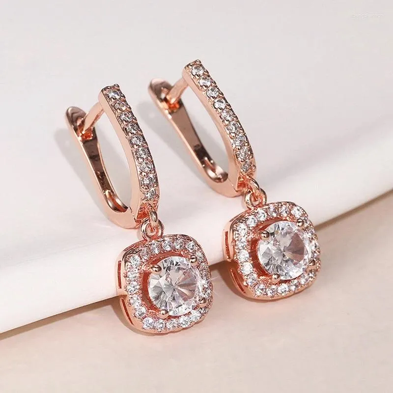 Dangle Earrings Luxury Rose Gold Color Women With Brilliant CZ Stone Fashion Versatile Ladies Ear Accessories Jewelry