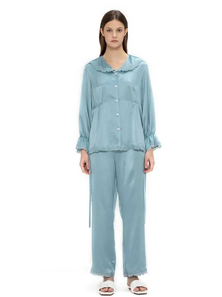 LO6V SEXY PAJAMAS ZEAMOD AUTUME / HIVER 2023 FEMANDS COULEUR COLLES 100% MULBERNE SILK HOME LACE LACE SEMPEL