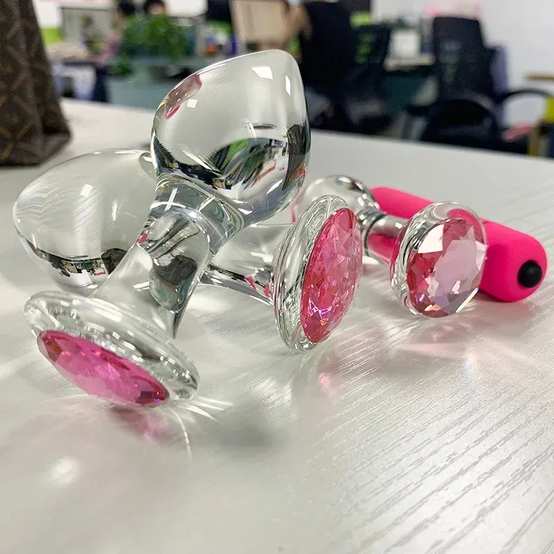 pink gem anal plug Smooth Touch Crystal Glass Anal Plug