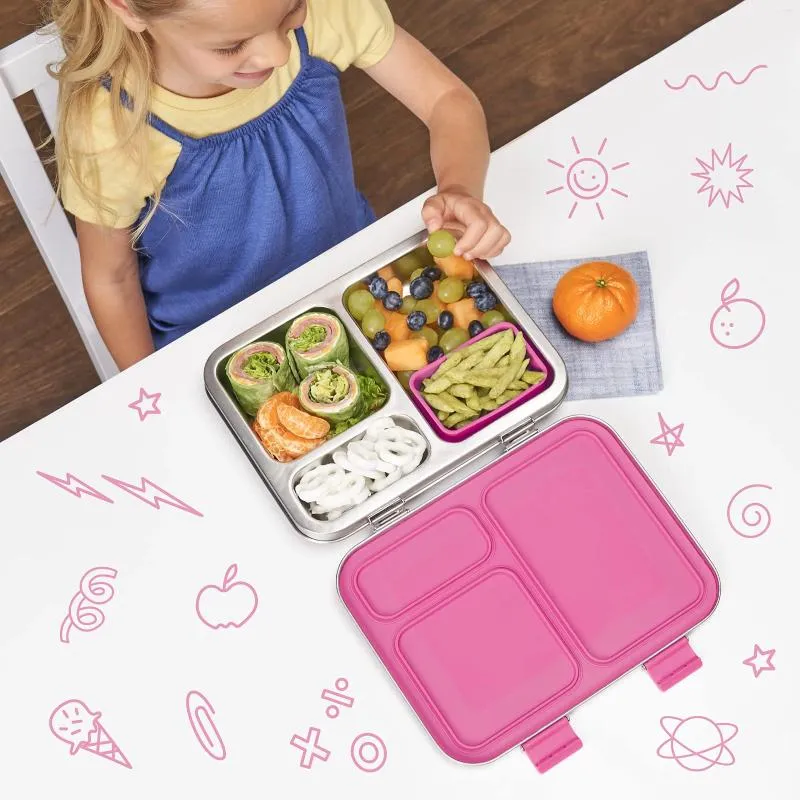 Serviesgoed Lekbestendig Kinderlunchbox in Bento-stijl - Fuchsia 3 compartimenten Verbeterde sluitingen Vaatwasmachinebestendig