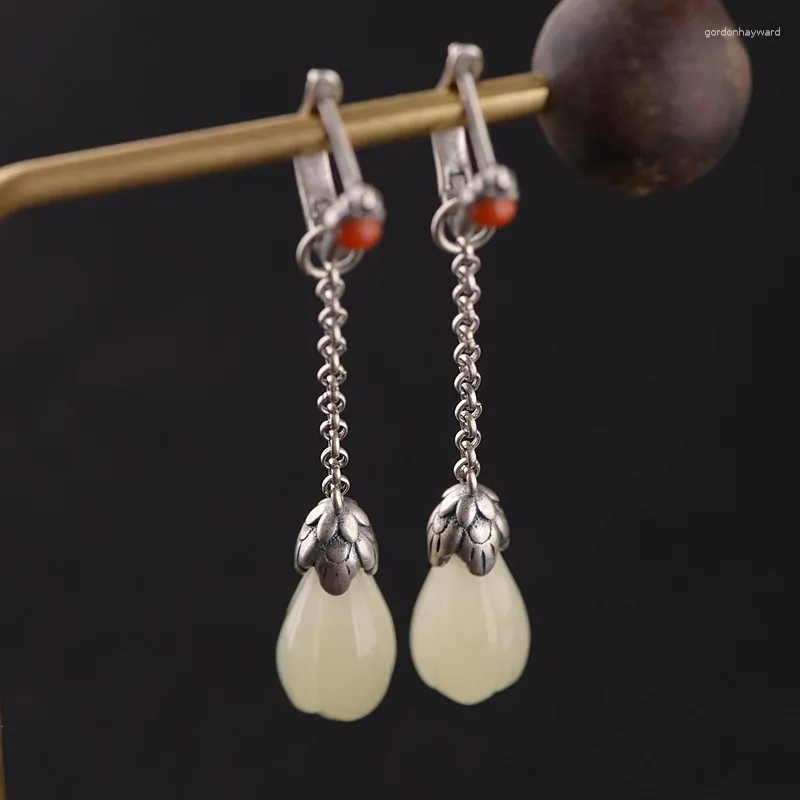 Dangle Küpeler Fnj Tassel Jade 925 Gümüş Orijinal Pure S925 Sterling Damla Küpe Kuyruklu Kırmızı Agate