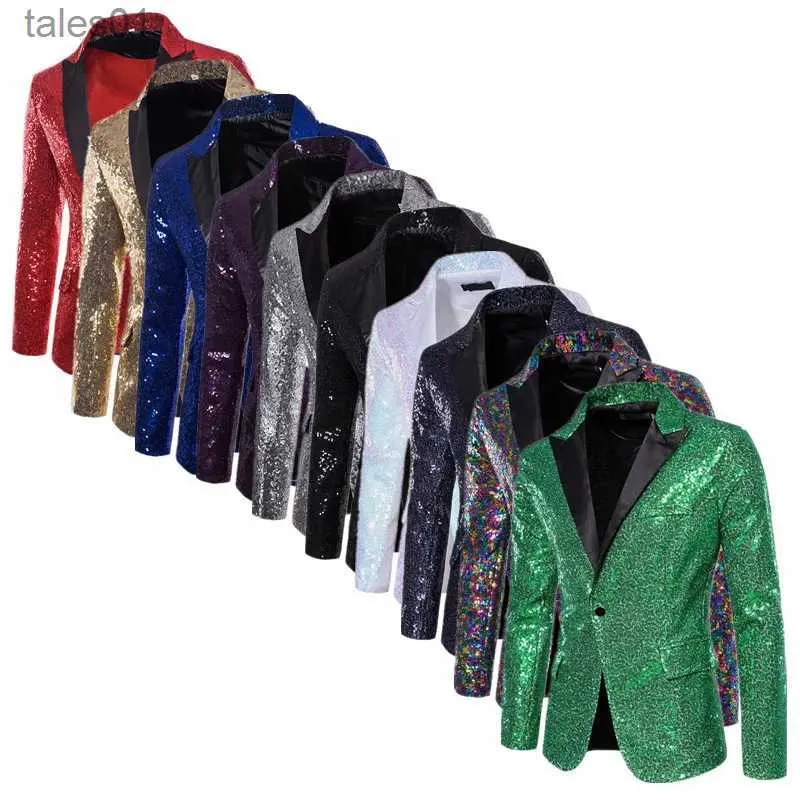 Men's Suits Blazers Fashion Men Luxurious Sequin Suit Jacket Green / Silver Mens Bar KTV Stage Dress Male Blazer Coat yq240401