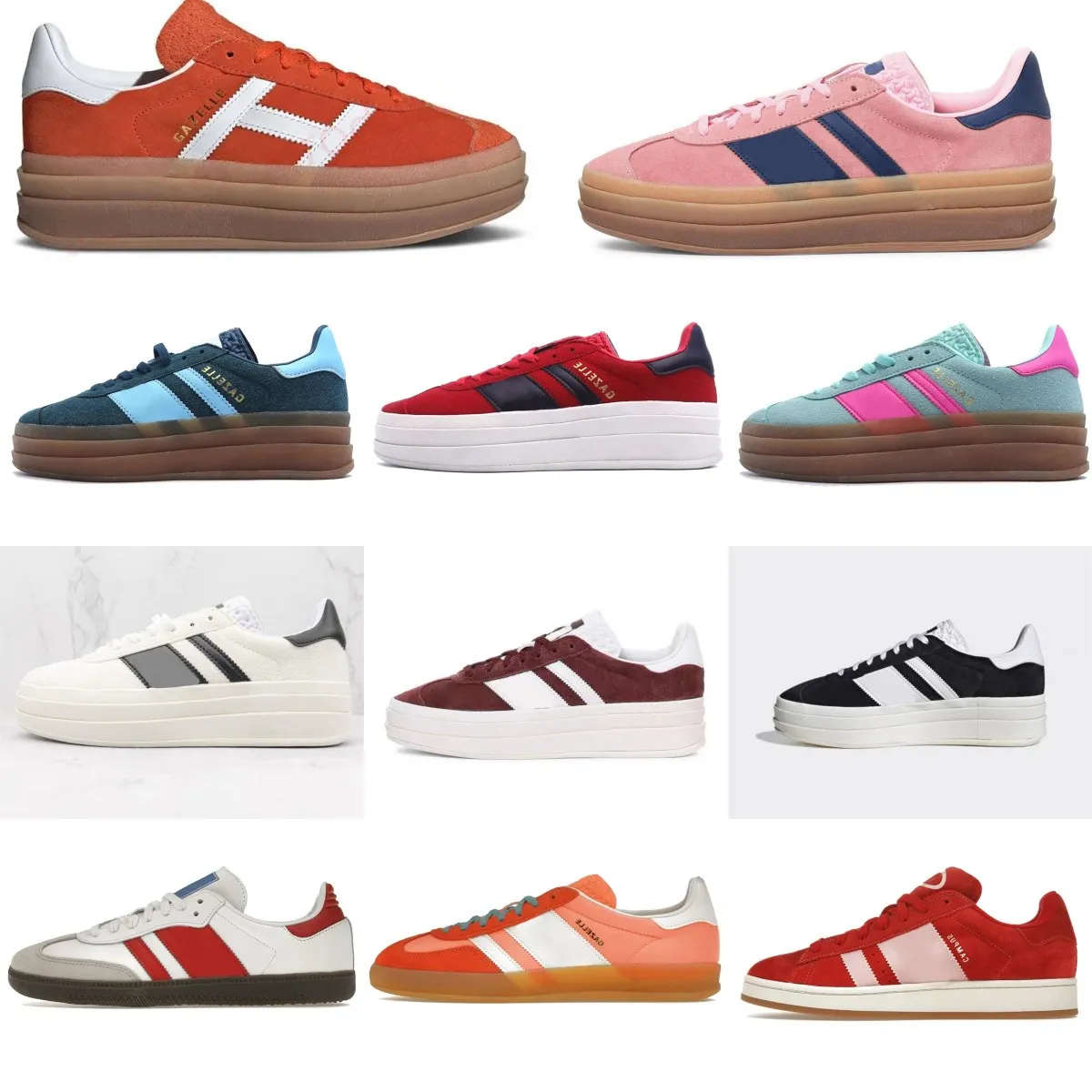 Sapatos de desenhista homens rosa sapatos casuais 00s gazel plataforma negrito brilho pulso hortelã rosa núcleo preto branco solar super pop rosa quase amarelo mulheres esportes tênis