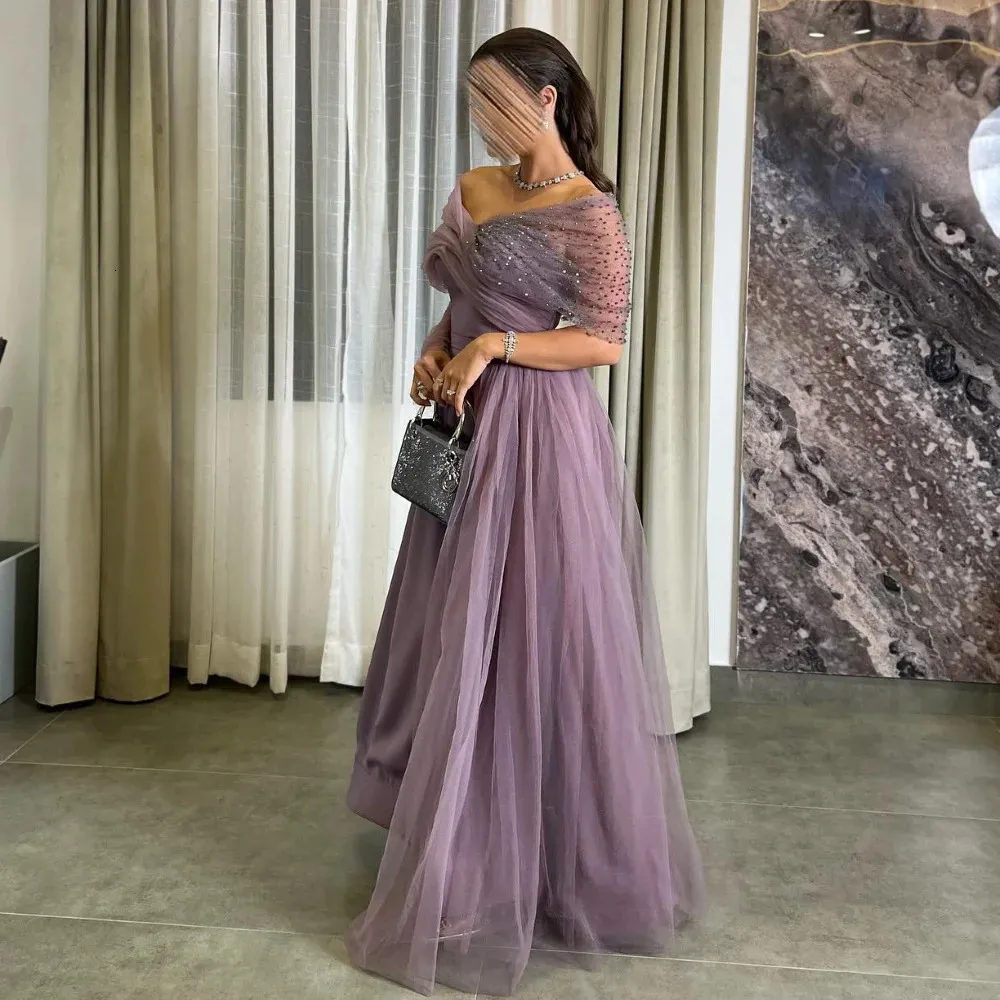 Luxury Lace aftonklänning Sexig kvinnor Aline Off the Shoulder Elegant Purple Cocktail Party Prom Gown 240401