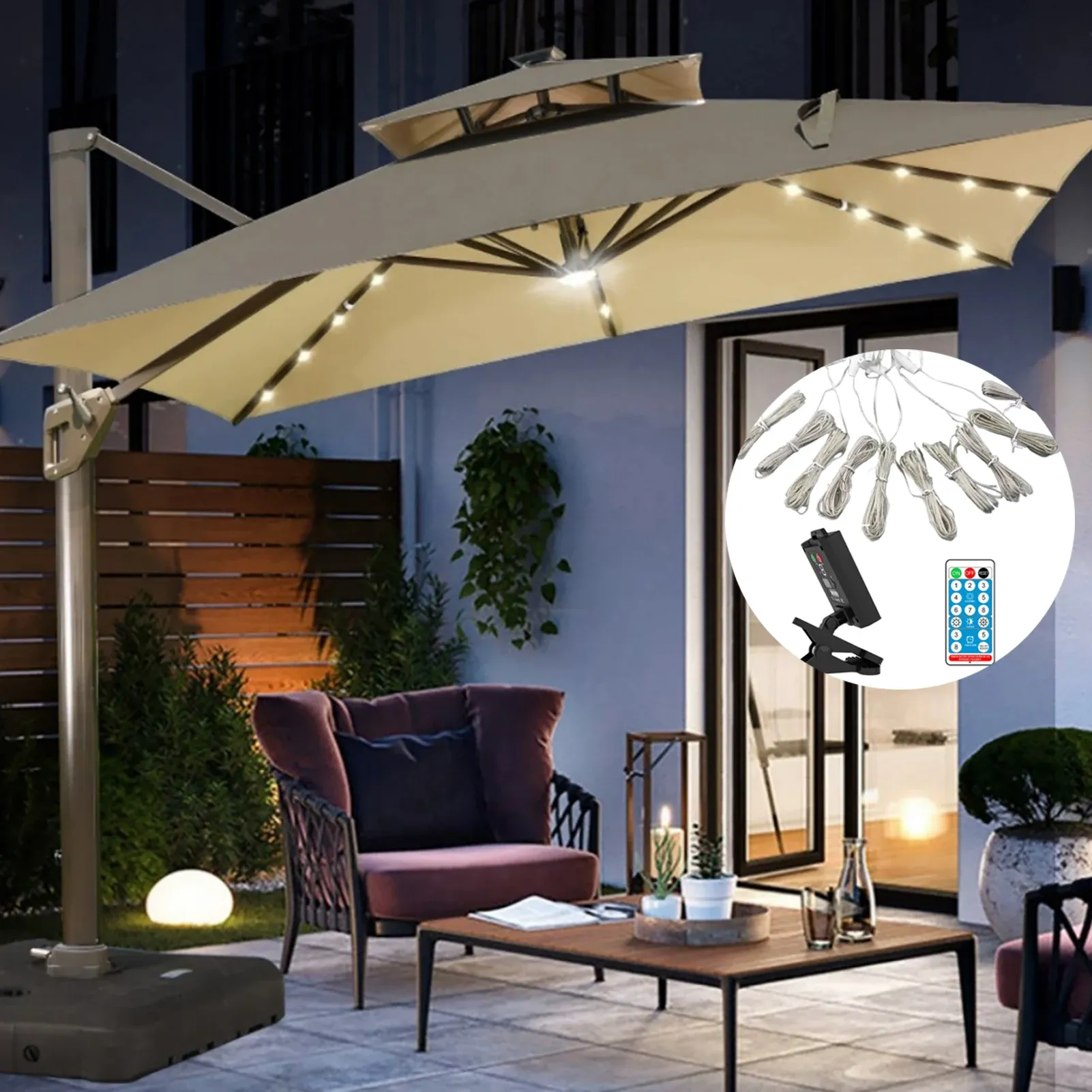 Verktyg Solar Paraply 104 LED Solar Power Patio Lights Outdoor Garden Parasol Fairy String Lamp IP65 Vattentät solcamping Tält Lampa
