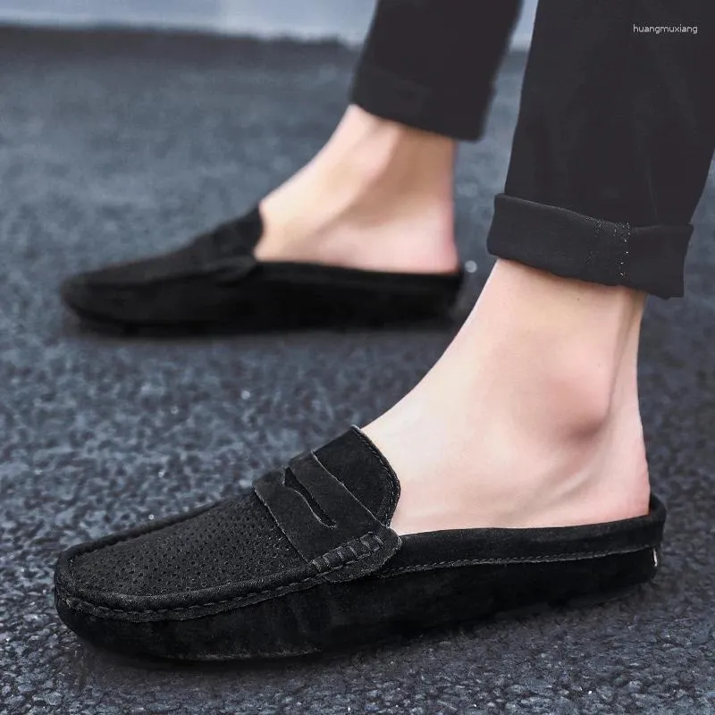 Casual Shoes Summer Mens Low Slip On Half For Men High Quality Leather Italian Designer Breathable Hollow Out Big Size 38-46