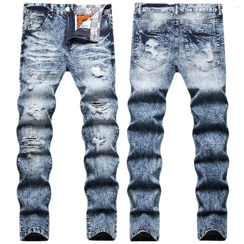 Mäns jeans Autumn och Winter High-End varumärke rippade manliga koreanska ljus trend elastiska små fötter mode stor storlek smala byxor