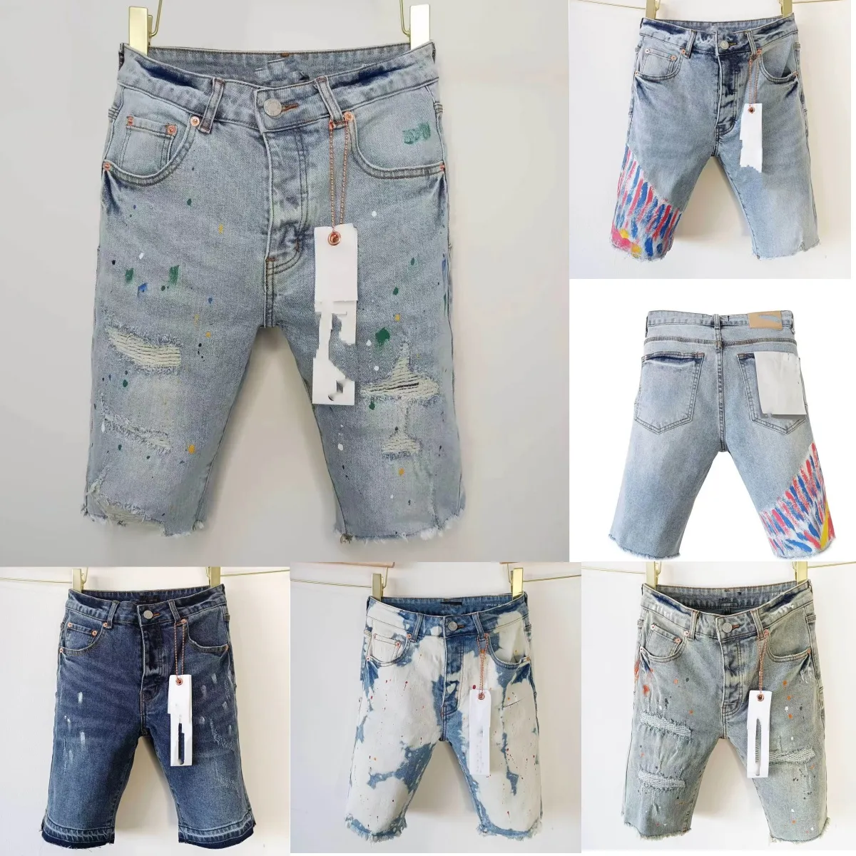 2024 Designer New Summer Purple Jeans Denim Trousers Mens Shorts Top Selling High Street Style American Plus Size Hip-Hop Wear