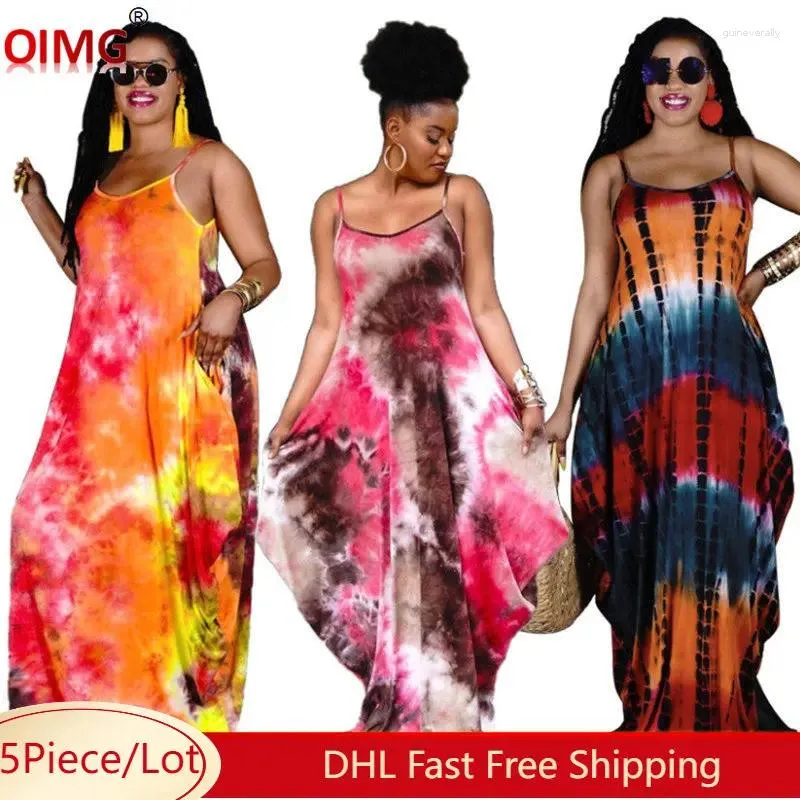 Casual Dresses 5 Whoelsae Maxi Sommer Frauen Tie Dye Spaghettiträger Kleid Ärmellose Party Lose Lange Strandkleidung 4822