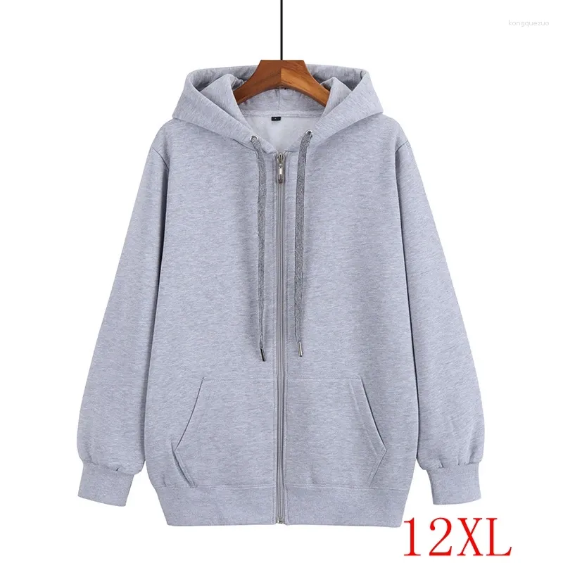 Women's Hoodies Fall/Winter Plus-Sports Hoodie 12xl 10xl 9xl Fashion Casual Loose Solid Color dragkedja ficka