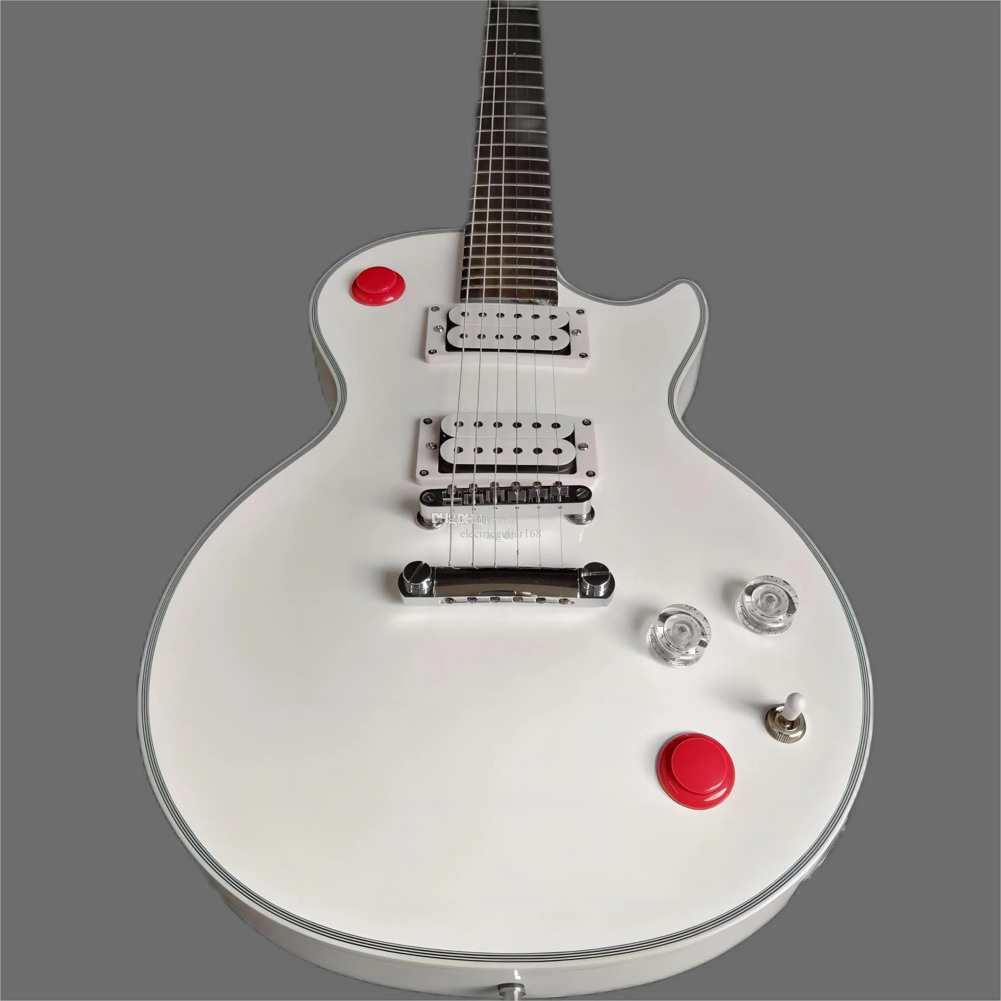 Kill Switch Buckethead Signature Alpine White Electric Guitar Red Button Arcade Button, Baritone 24 Jumbo Frets, Metal Tuilp Tuners