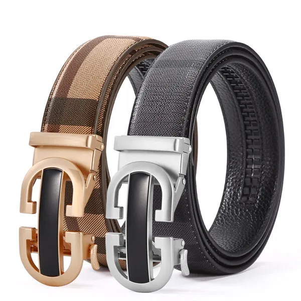 Ceinture à boucle automatique en alliage pour hommes, en cuir de vache, pour jeunes entreprises, vente en gros, nouvelle collection