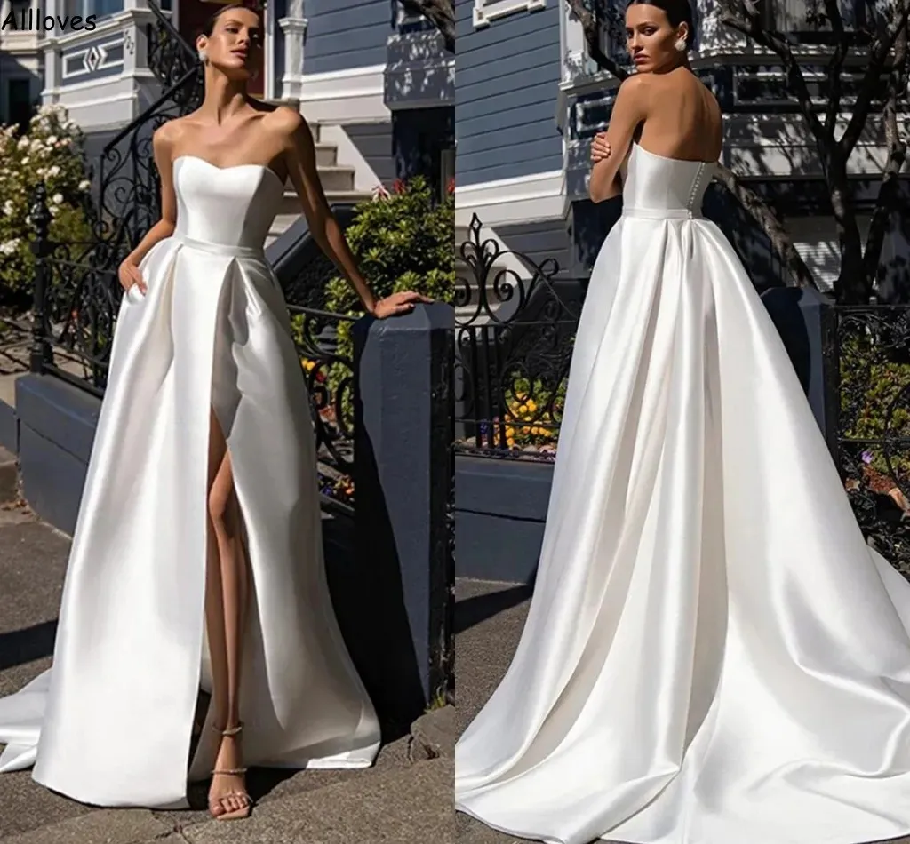 Белые современные простые атласные свадебные платья для невест