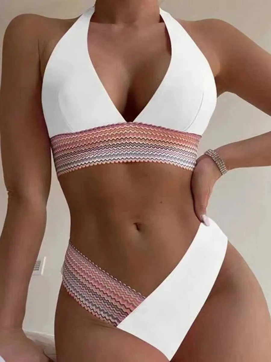 Women's Swimwear Halter High Cut Bikini 2024 swimsuit womens apron swimsuit womens bathrobe swimsuit J240330