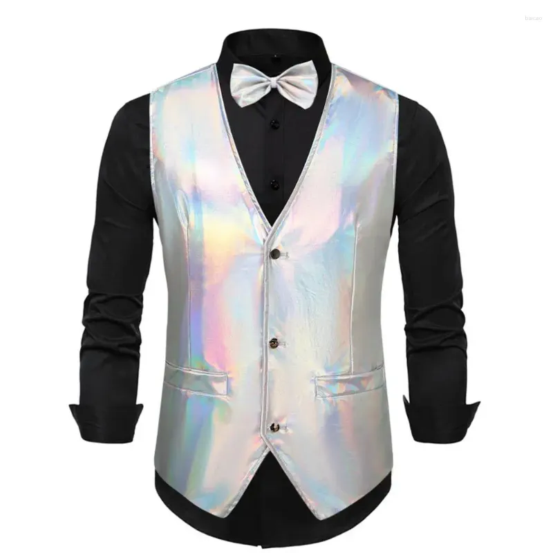 Мужские жилеты Мужские жилеты Retro Disco Groom Tie Set с глянцевой поверхностью v Neck Searrasted Design Wedding Warder