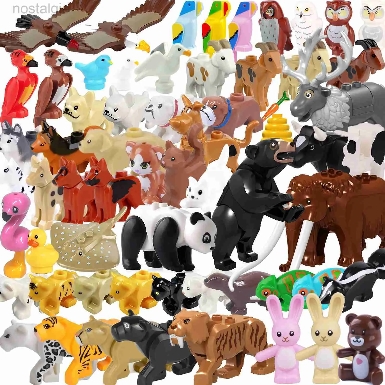 Blocs MOC animaux bloc de construction chèvre mouton perroquet loutre vache chien chat de compagnie Panda léopard tigre cochon Zoo cerf ours aigle briques jouets cadeau 240401