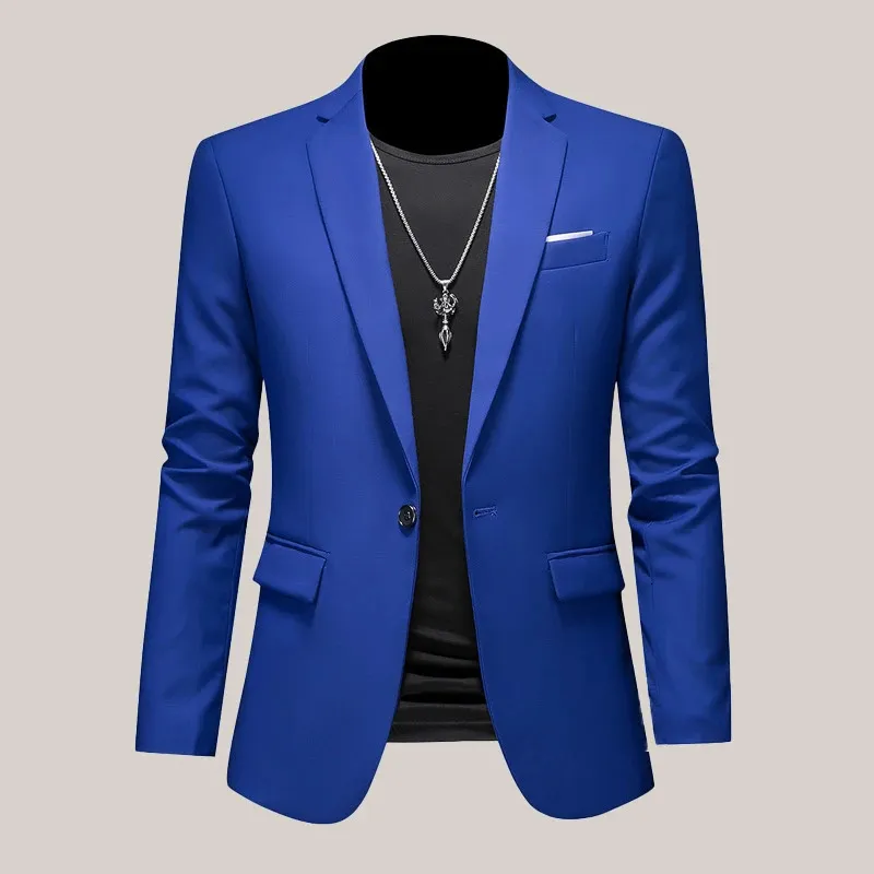 Plus Size M6XL Men Business Casual Blazer Solid Color Suit Jacket Dress Work Clothes Oversize Coats Male Brand Clothing Tuxedo 240326