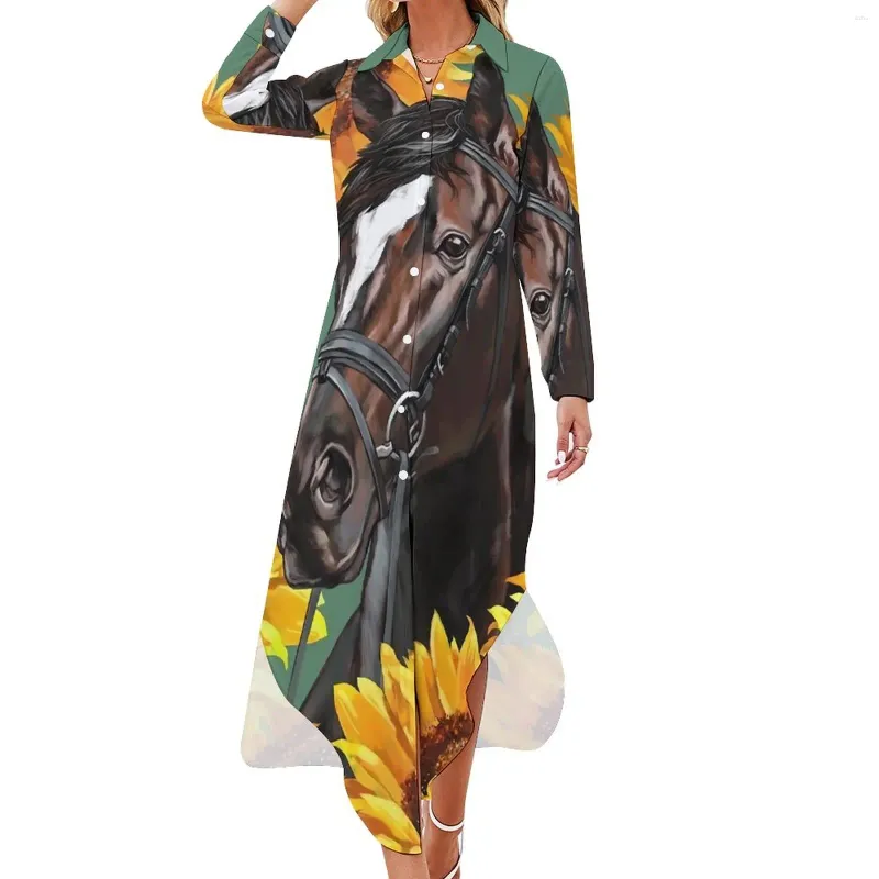 Plus Size Chiffon Dress Horse Floral Print, Sunflower Graphic, Cute  Sexy Casual Dress 4XL 5XL, Stylish Women's Clothing