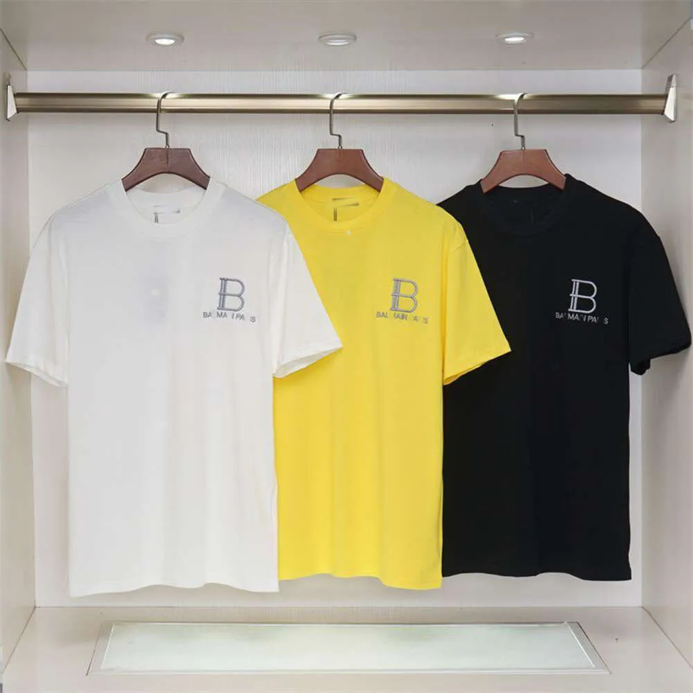 Designer luxo balans clássico 2024 verão primavera nova marca de moda letra bordada de manga curta de manga curta pescoço redondo solto masculino e feminino desgaste casual