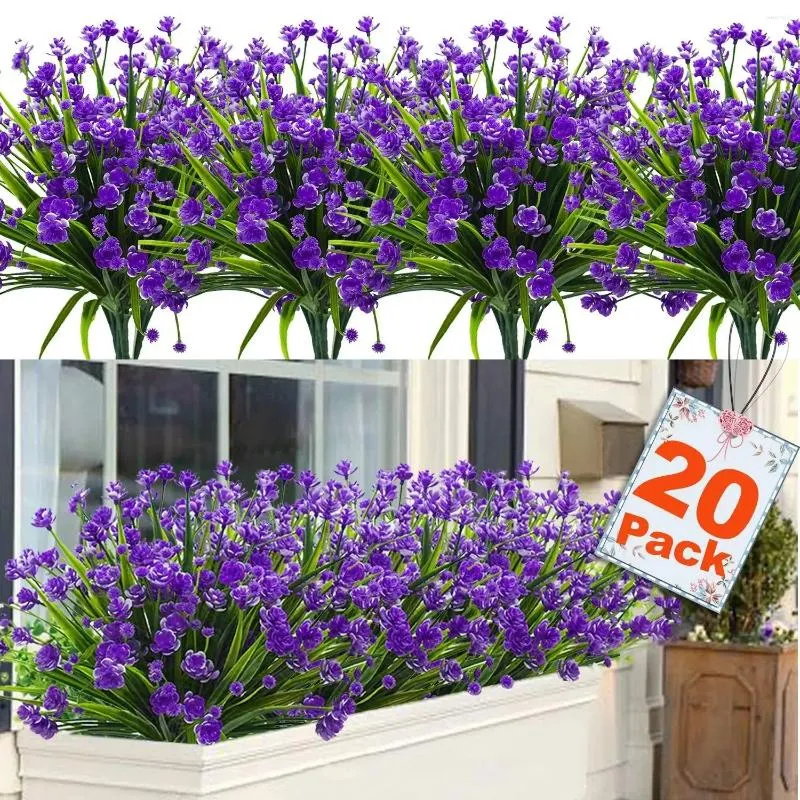 Decorative Flowers 20 Bouquets Artificial For Outdoor Decoration UV Protection Plastic Shrub Plants