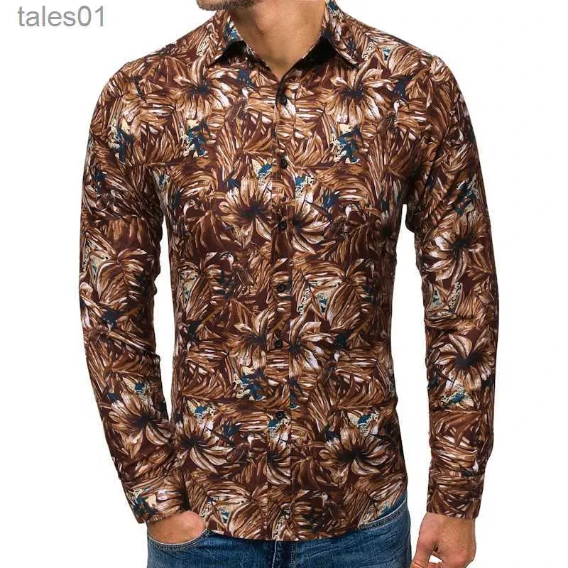 Heren Plus Tees Polo's Hoge Kwaliteit 2022 Koffie Kleur Schilderij Nieuwe Grote Maat Heren Shirt Met Lange Mouwen Mode jurk Mannen Camisas Masculina Yq240401