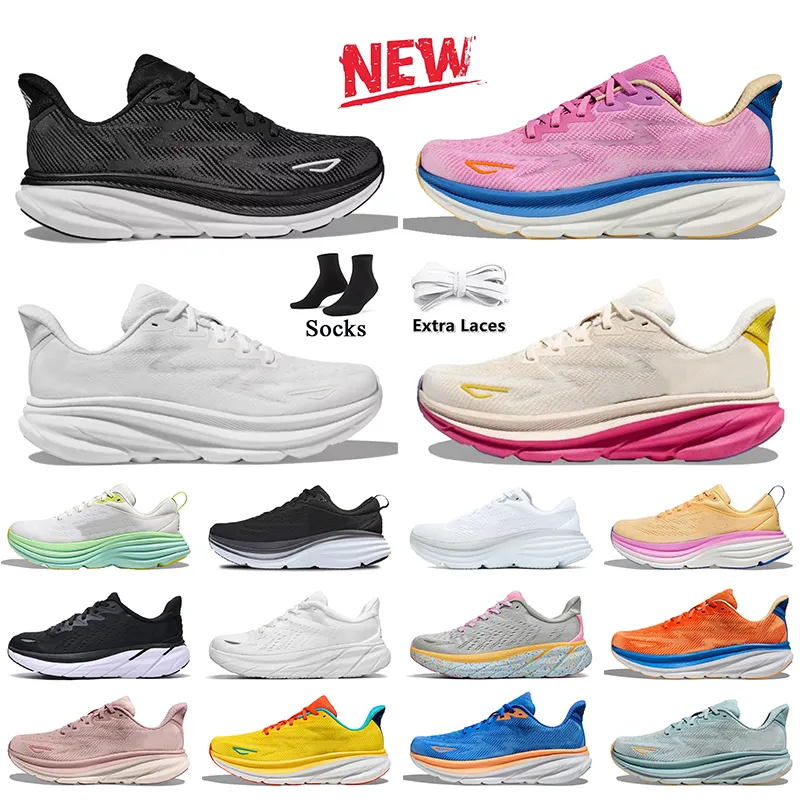 Modeontwerper Clifton 9 Bondi 8 Hardloopschoenen Dames Heren Cloud Wit Zwart Roze Vrije mensen Mesh Atletische hardlopers Sneakers Joggen Sporttrainers Grote maat 36-47