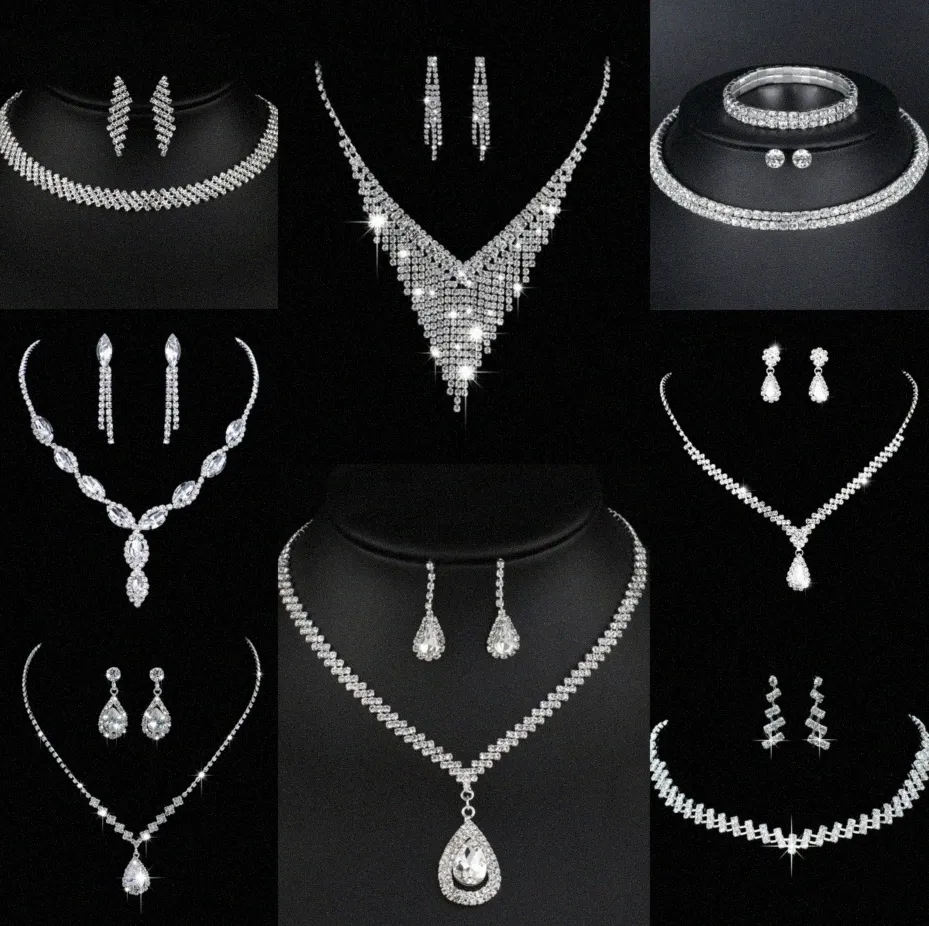 Valioso laboratório conjunto de jóias com diamantes prata esterlina casamento colar brincos para mulheres nupcial noivado jóias presente U3MT #