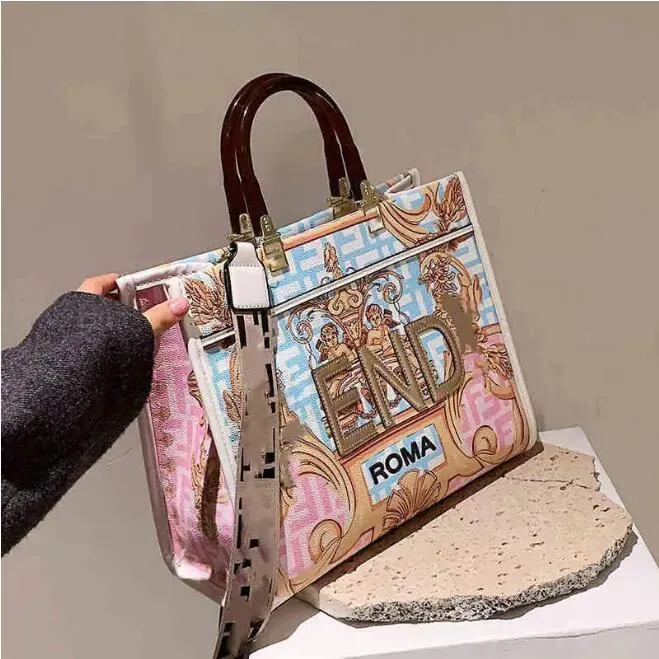 2022 Factory Outlet Damen Große Einzelschulter Umhängetasche Graffiti Farbmalerei Druck Handtasche V63Z a1