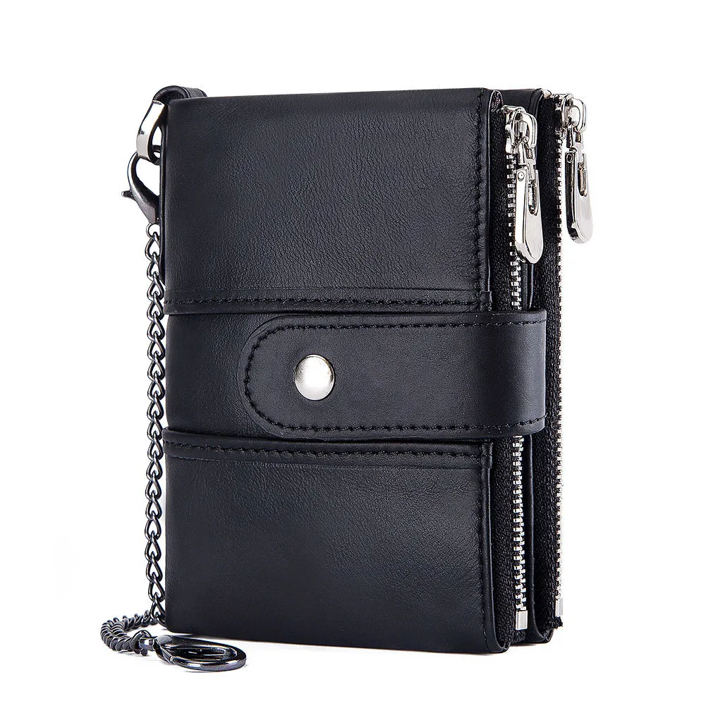 Casual Mens Wallet Coin Wallet RFID Antitheft Cash bag Leather Multi Functional Buckle Zipper Retro Mad Horse Cowhide Card Holder Wallet