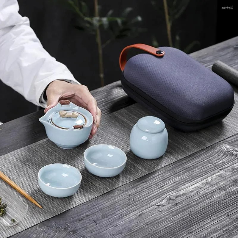 Conjuntos de chá Teawear Set Cerâmica Gaiwan 2 Xícaras 1 Chá Caddies Filtros de Aço Presente de Negócio Chinês Portátil Viagem Bule 110ml