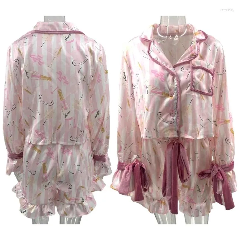 ملابس نوم للسيدات نساء نساء بيجامات مجموعة أزرار أسفل 2 قطع من الحرير ليلا
