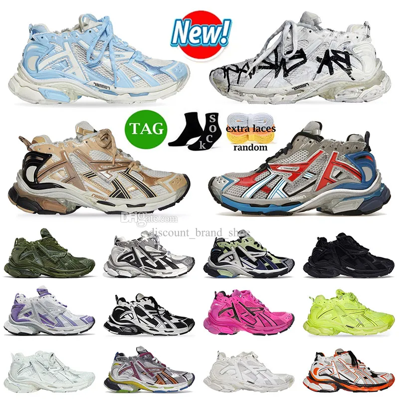 2024 Kadınlar Erkek Baleciaga Track Runners 7 7.0 Sıradan Ayakkabı Tasarımcısı Deri Deri Ücretsiz Beyaz Siyah Gümüş Pembe Naylon Mesh Tracks Trainers Dark Taupe Platform Sabahları 35-46