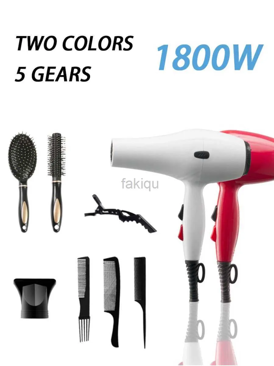 Hair Dryers Handy Hair Dryer With Nozzle Professional Comb Brush Blow Care Products Red And White 220V Salon Equipment For Hair Stylist Tool 240401