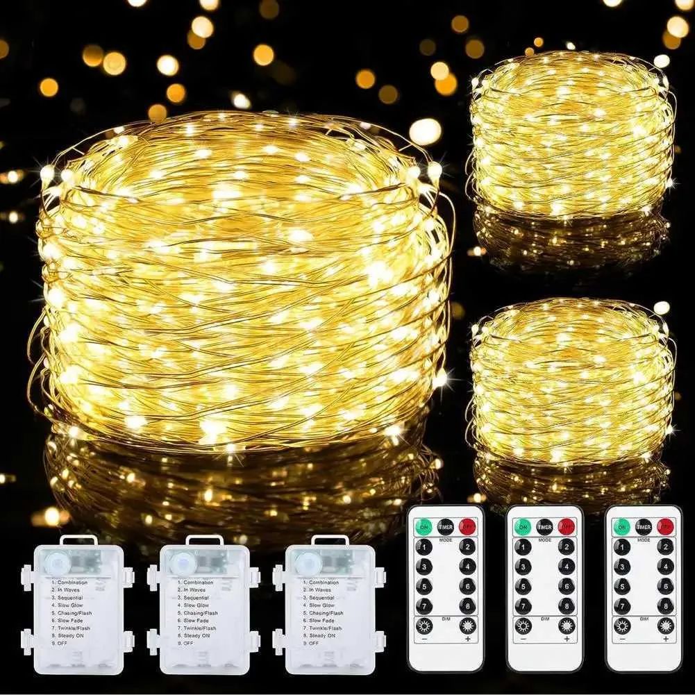 LED String Tel lambalar Yatak Odası Dekor Işıkları Su Geçirmez Pil Çalışan Uzaktan Kumanda LED String Bahçe için Dimmable Zamanlayıcı YQ240401